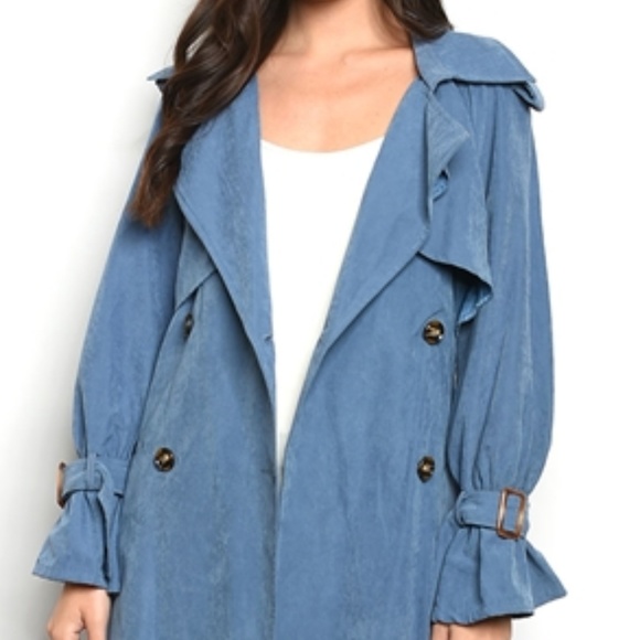 LAST 1! GIRLY & FLIRTY BLUE TRENCH COAT - Picture 3 of 5